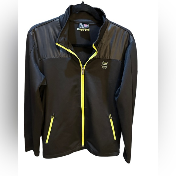 K Swiss Zip Up with Neon Green Piping Track Black Jacket Size L - Picture 1 of 10